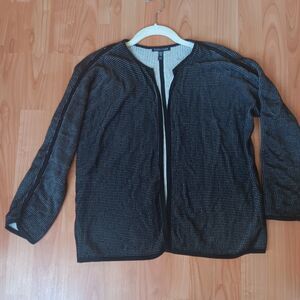 Eileen Fisher Textured Silk Blend Open Front Cardigan Black  Sustainable Classic